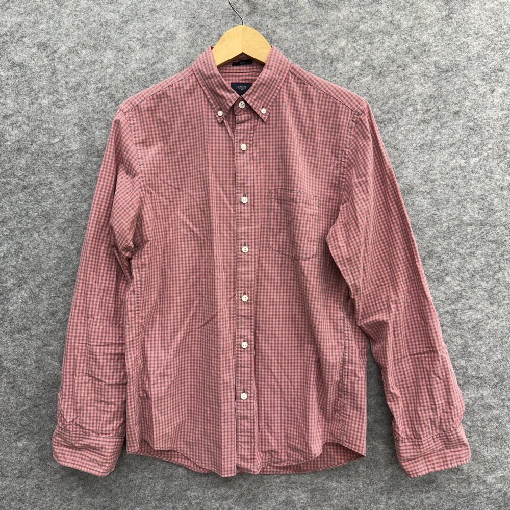 J.Crew Men's Button Down Shirt, Slim Fit, 100% Cotton, Red Checker, Size M
